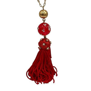 J. Crew Gold-Tone Red Tassels Link Chain Pendant Sparkle 34 Inch